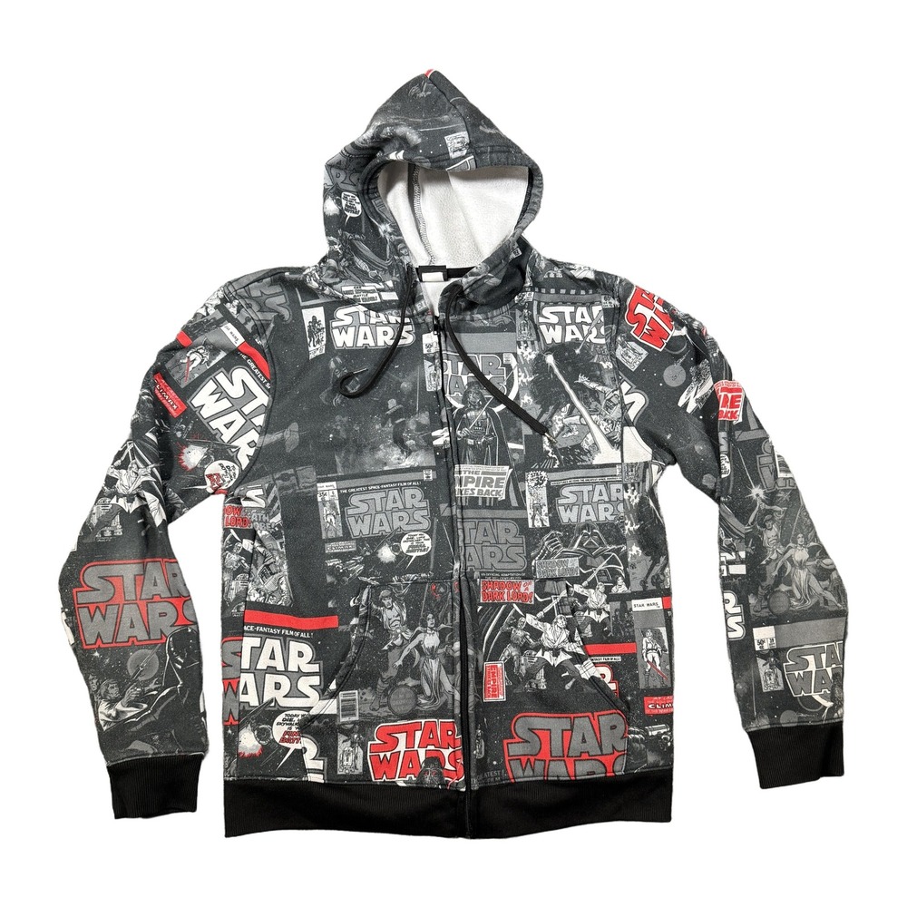 Star Wars Comic Book Print Full Zip Hoodie Black Gray Red Darth Vader Mens M